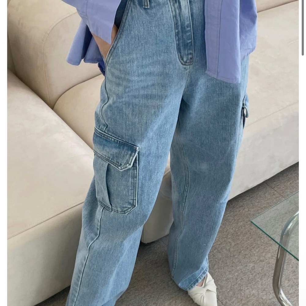 Cargo Denim Pants- Worn Wash- NWOT